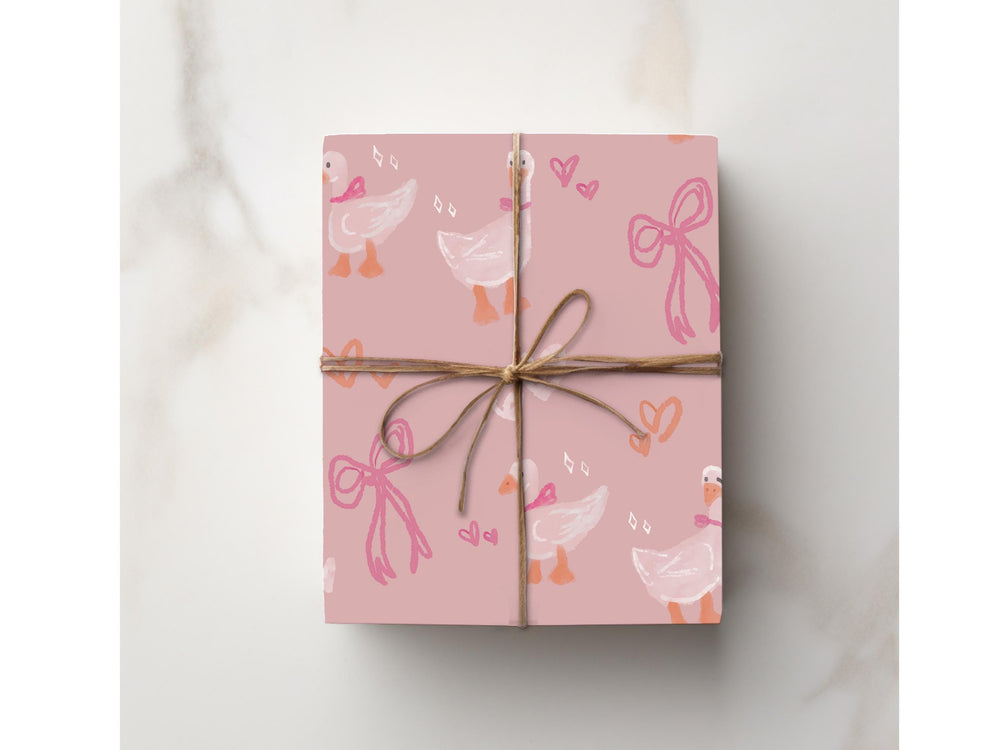Duck Pink Coquette Gift Wrapping Paper Fruit Birthday Baby Shower Paper Wrap Trendy Cute Present Gift Wrap Roll 5 Sizes Pink Bow Goose