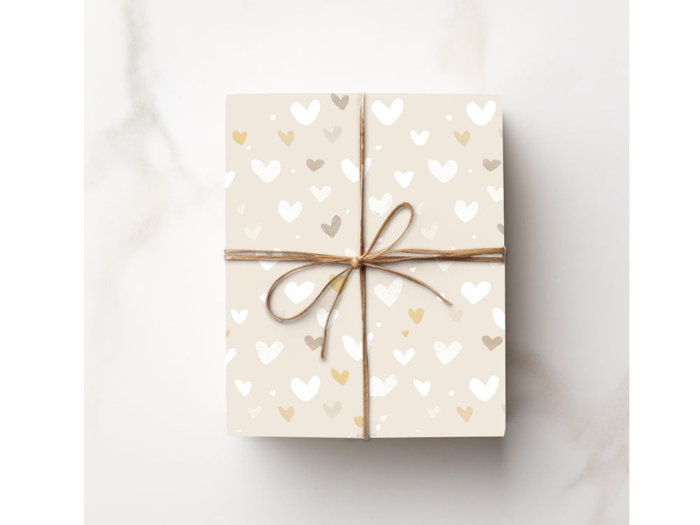 Beige Heart Grey White Gift Wrapping Paper Birthday Paper Wrap Present Gift Wrap Roll 5 Sizes Anniversary Valentine Gift Wrap Watercolor