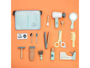 Eco Friendly Wooden 18pc Hair Dresser Boy Play Set Kid Hair Salon Kit Pretend Play Toy Gift for Girl Toy Natural Non Plastic Sustainable
