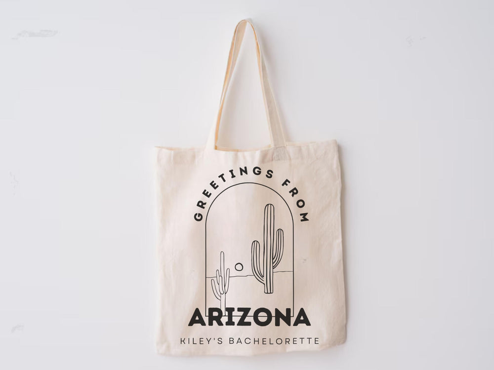 Custom Bach Party Tote Bag Arizona Trip Desert Personalized Location Wedding Eco Friendly Trip Family Grocery Bag Custom Location Cactus