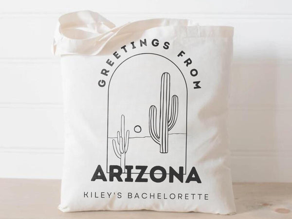 Custom Bach Party Tote Bag Arizona Trip Desert Personalized Location Wedding Eco Friendly Trip Family Grocery Bag Custom Location Cactus