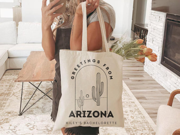 Custom Bach Party Tote Bag Arizona Trip Desert Personalized Location Wedding Eco Friendly Trip Family Grocery Bag Custom Location Cactus