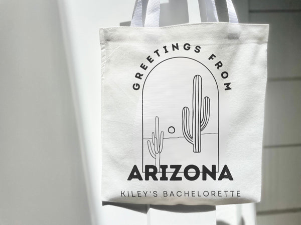 Custom Bach Party Tote Bag Arizona Trip Desert Personalized Location Wedding Eco Friendly Trip Family Grocery Bag Custom Location Cactus