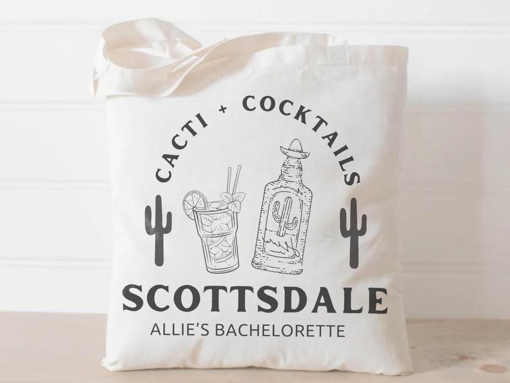 Desert Scottsdale Bach Party Gift Tote Bag Cacti and Cocktails Drink Responsibly Eco Friendly Grocery Arizona Wedding Favor Bachelorette