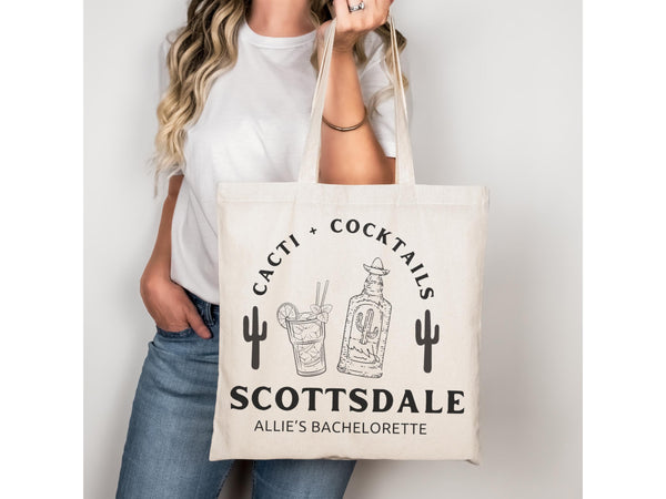 Desert Scottsdale Bach Party Gift Tote Bag Cacti and Cocktails Drink Responsibly Eco Friendly Grocery Arizona Wedding Favor Bachelorette