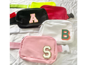Personalized Name Polyester Belt Bag Chenille Letter Patch Custom Crossbody Bag Teen Fanny Pack DIY Neon Waist Bag Trendy Cute Pink Girl Bag