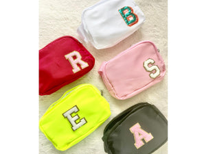 Personalized Name Polyester Belt Bag Chenille Letter Patch Custom Crossbody Bag Teen Fanny Pack DIY Neon Waist Bag Trendy Cute Pink Girl Bag