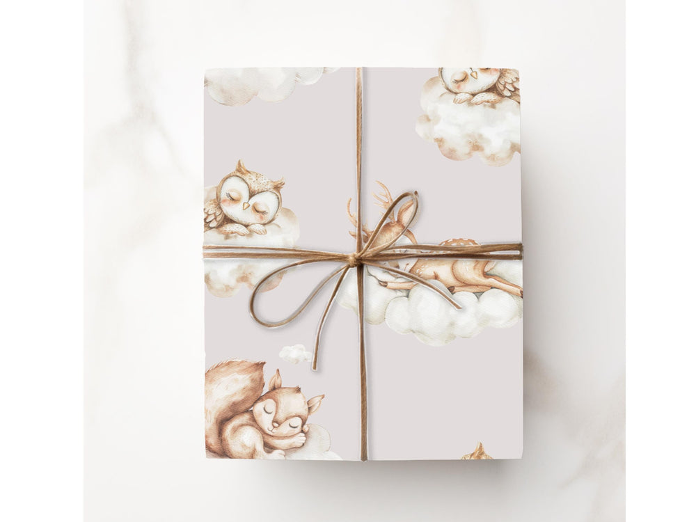 Minimalist Baby Shower Wrapping Paper Sleeping Forest Animal Cloud Gift Wrap New Boy Baby Girl Celebration Roll 1st Birthday Gift Decorative