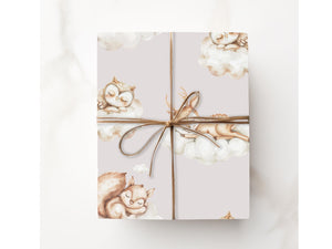 Minimalist Baby Shower Wrapping Paper Sleeping Forest Animal Cloud Gift Wrap New Boy Baby Girl Celebration Roll 1st Birthday Gift Decorative