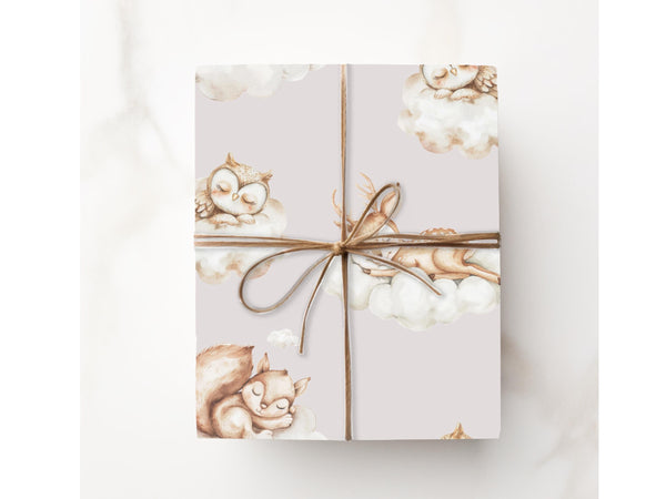 Minimalist Baby Shower Wrapping Paper Sleeping Forest Animal Cloud Gift Wrap New Boy Baby Girl Celebration Roll 1st Birthday Gift Decorative