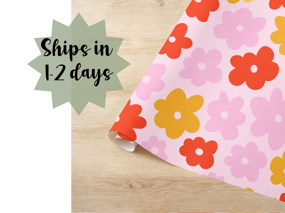 Flower Wrapping Paper Retro Daisy Gift Wrap Pink Red Present Covering New Baby Shower Bachelorette Bridal Shower Decorative Paper Birthday