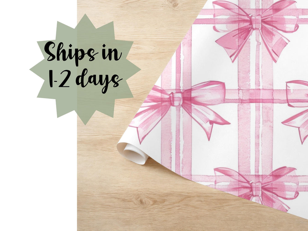 Pink Bow Pattern Lines Wrapping Paper Baby Shower Gift Wrap Baby Girl Birthday Present Covering Wedding Baby Shower Bridal Shower Women