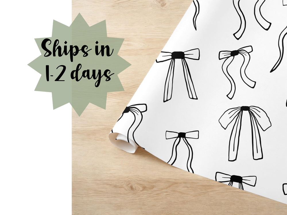 Black and White Minimalist Coquette Bow Gift Wrap Ribbon Wrapping Paper Drawn Wrap Roll Decorative Paper idea Wedding Wrap Bridal Birthday