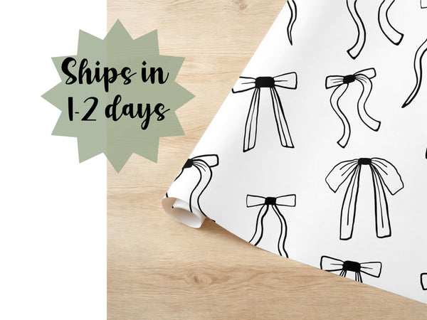 Black and White Minimalist Coquette Bow Gift Wrap Ribbon Wrapping Paper Drawn Wrap Roll Decorative Paper idea Wedding Wrap Bridal Birthday