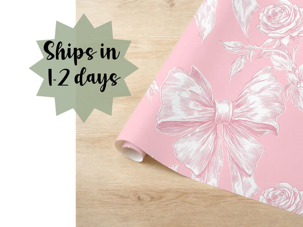 Pink Coquette Bow Gift Wrap Rose Wrapping Paper
