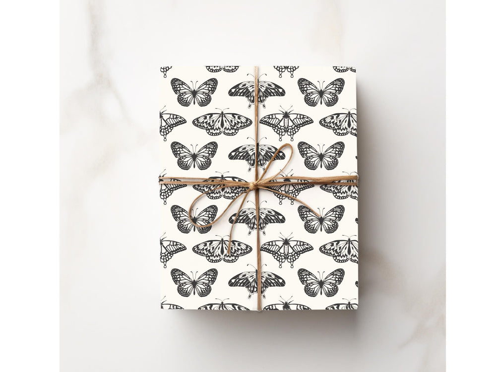 Butterfly Black and White Aesthetic Elegant Gift Wrap