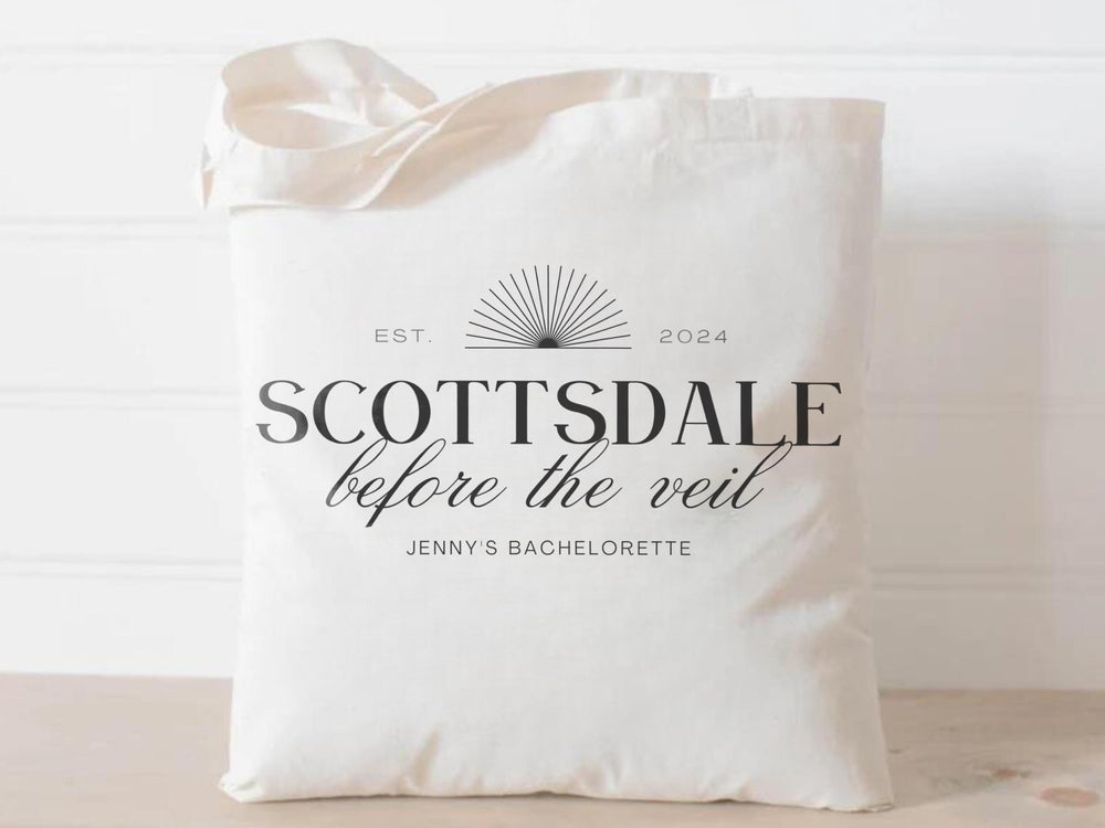 Desert Scottsdale Before the Veil Bachelorette Party Present Tote bag Western Location Custom Name 2025 Wedding Personalized Cactus Trendy