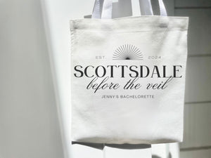 Desert Scottsdale Before the Veil Bachelorette Party Present Tote bag Western Location Custom Name 2025 Wedding Personalized Cactus Trendy