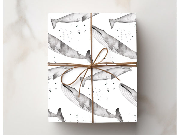 Whale Cream Grey Pattern Gift Wrapping Paper Birthday Paper Wrap Nautical Theme Present Gift Wrap Baby Shower First Birthday Blue Killer Wha