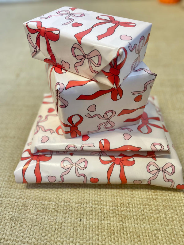 Red Pink Coquette Bow Heart Gift Wrapping Paper