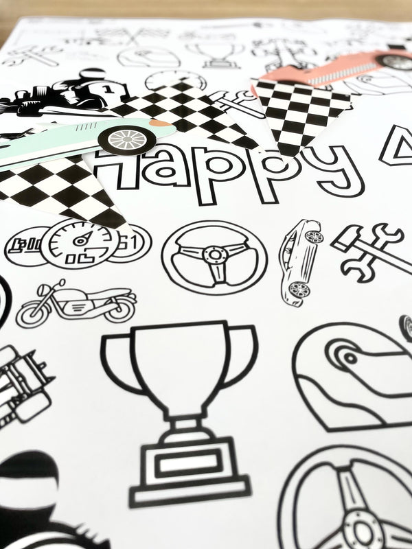 Race Car Theme Coloring Banner