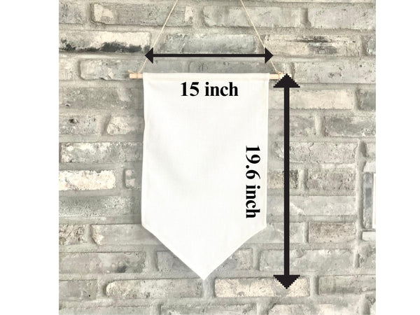Personalized Text Fabric Canvas Wall Hanging Sign Banner Boho Quote Custom Wording Pennant Nursery Stick Wooden Children Bedroom Kid 15x19"