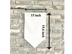 Personalized Fabric White Canvas Wall Hanging Sign Banner Boho Custom First Name Birth Date Pennant Stick Wooden Baby Shower Floral Girl 19"