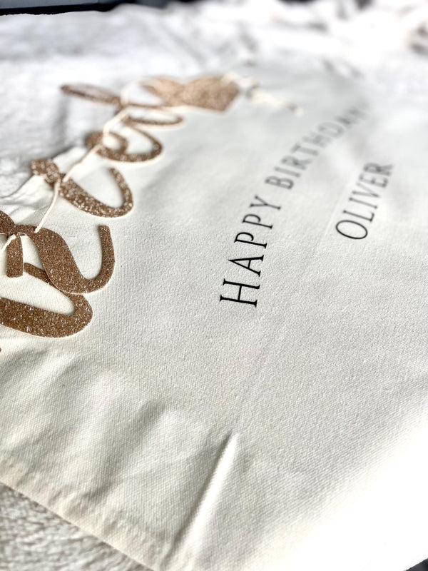 Personalized Happy Birthday Name Boy Fabric Canvas Wall Hanging Sign Eco Friendly Banner Boho Decor  Nursery Flag Heirloom Children 17x25"