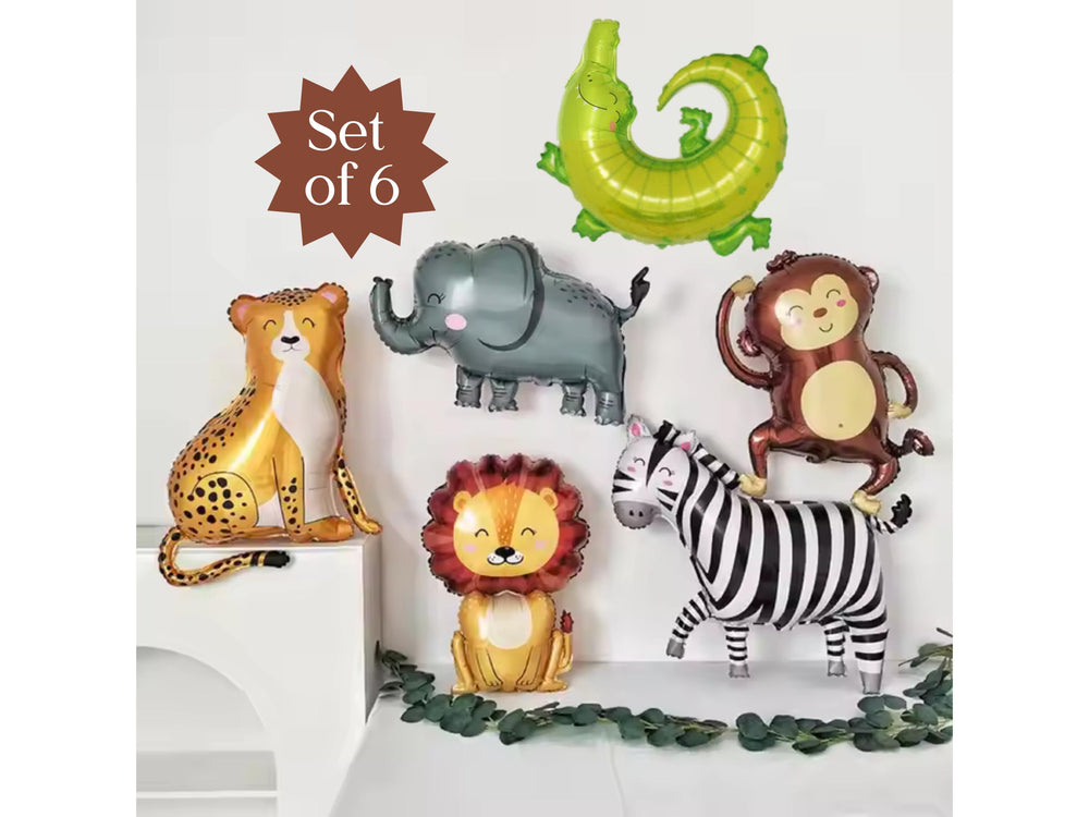 LARGE Set of 6 Balloon Safari Animal Two Wild One Party Animal Safari Party Cheetah Print Party Jumbo Inflatable Mylar Baby Shower Jungle