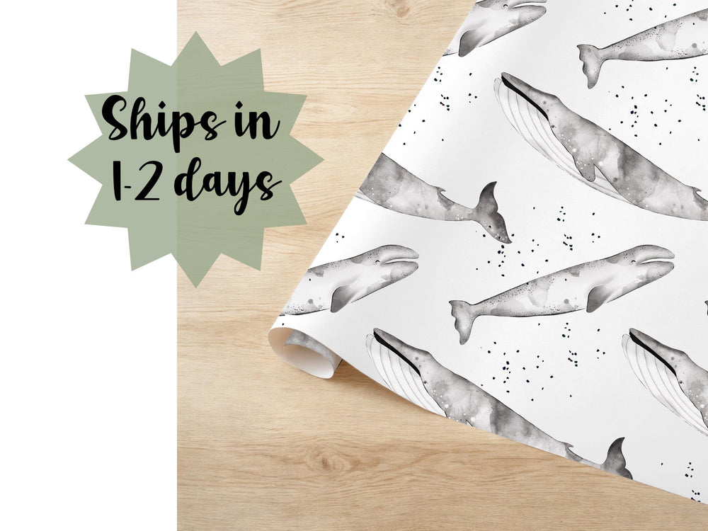 Whale Cream Grey Pattern Gift Wrapping Paper Birthday Paper Wrap Nautical Theme Present Gift Wrap Baby Shower First Birthday Blue Killer Wha