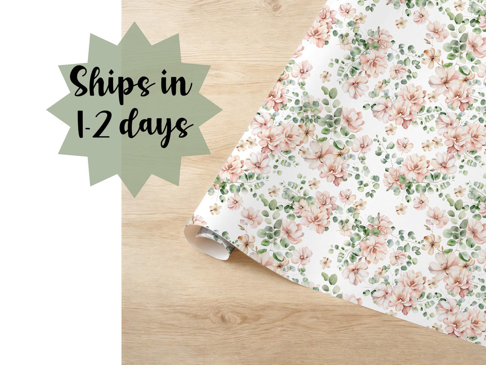 Vintage Floral Cream Pattern Gift Wrapping Paper Flower Pink  Birthday Paper Wrap Greenery Present Gift Wrap Roll 3 Sizes Available Soft