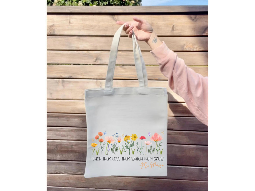 Organic Personalized Trendy Retro Tote Bag Teacher Appreciation Custom Name Present Back to School Gift End of School Daycare Montessori Pre