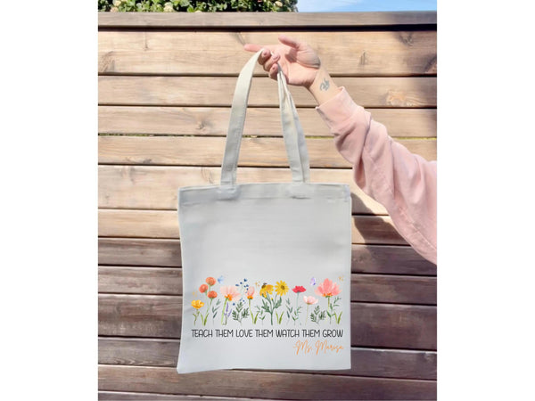 Organic Personalized Trendy Retro Tote Bag Teacher Appreciation Custom Name Present Back to School Gift End of School Daycare Montessori Pre