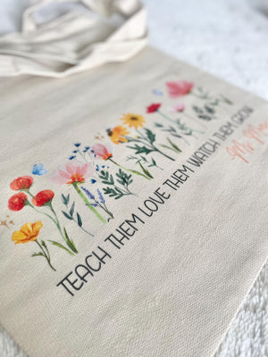 Organic Personalized Trendy Retro Tote Bag Teacher Appreciation Custom Name Present Back to School Gift End of School Daycare Montessori Pre