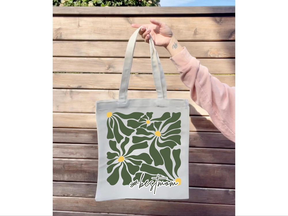 Organic Custom Flower Abstract Greenery Best Mom Birthday Gift Earth Tone Tote Bag Mothers Day Eco friendly Reusable Birthday Grandma Bag