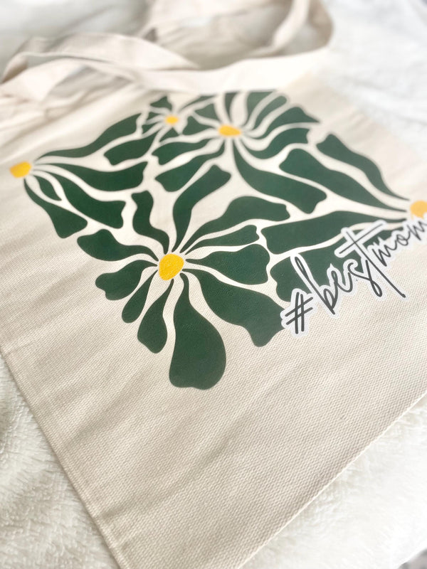 Organic Custom Flower Abstract Greenery Best Mom Birthday Gift Earth Tone Tote Bag Mothers Day Eco friendly Reusable Birthday Grandma Bag