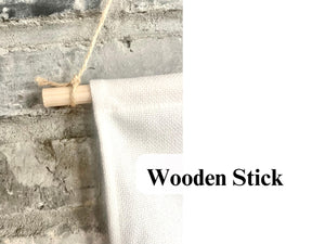 Personalized Fabric White Canvas Wall Hanging Sign Banner Boho Custom First Name Birth Date Pennant Stick Wooden Baby Shower Floral Girl 19"