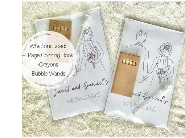 Custom Wedding Name Kid Coloring Book Note for Bride Keepsake Bridal Shower Sentimental Bubbles Interactive Questionnaire Activity Sheet