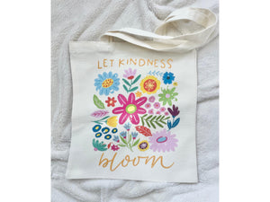Organic Affirmation Tote Bag Gift Idea Flower Spring Eco friendly Grocery Bag Let Kindness Bloom Library Bag Reusable Everyday Bag Floral