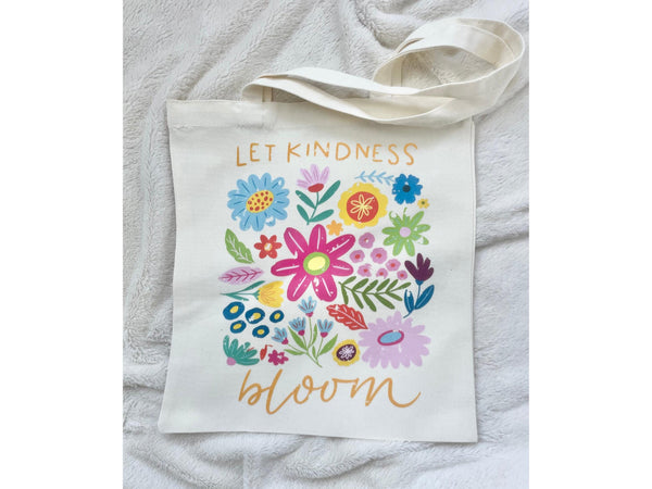 Organic Affirmation Tote Bag Gift Idea Flower Spring Eco friendly Grocery Bag Let Kindness Bloom Library Bag Reusable Everyday Bag Floral