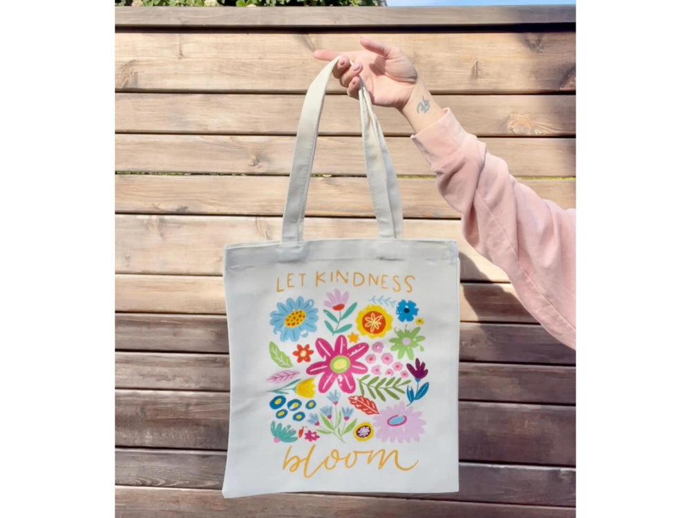 Organic Affirmation Tote Bag Gift Idea Flower Spring Eco friendly Grocery Bag Let Kindness Bloom Library Bag Reusable Everyday Bag Floral