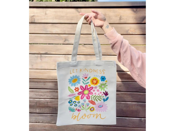Organic Affirmation Tote Bag Gift Idea Flower Spring Eco friendly Grocery Bag Let Kindness Bloom Library Bag Reusable Everyday Bag Floral