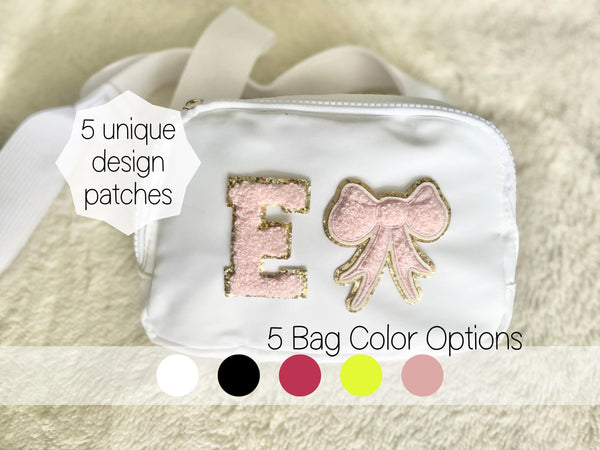 Personalized Name Polyester Belt Bag Chenille Custom Crossbody Bag Teen Fanny Pack Neon Waist Pink Girl Bag Red Chest Sling Birthday Gift