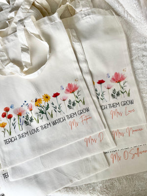 Organic Personalized Trendy Retro Tote Bag Teacher Appreciation Custom Name Present Back to School Gift End of School Daycare Montessori Pre