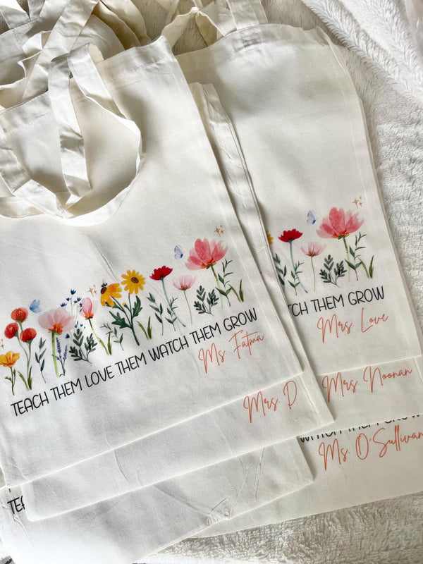 Organic Personalized Trendy Retro Tote Bag Teacher Appreciation Custom Name Present Back to School Gift End of School Daycare Montessori Pre