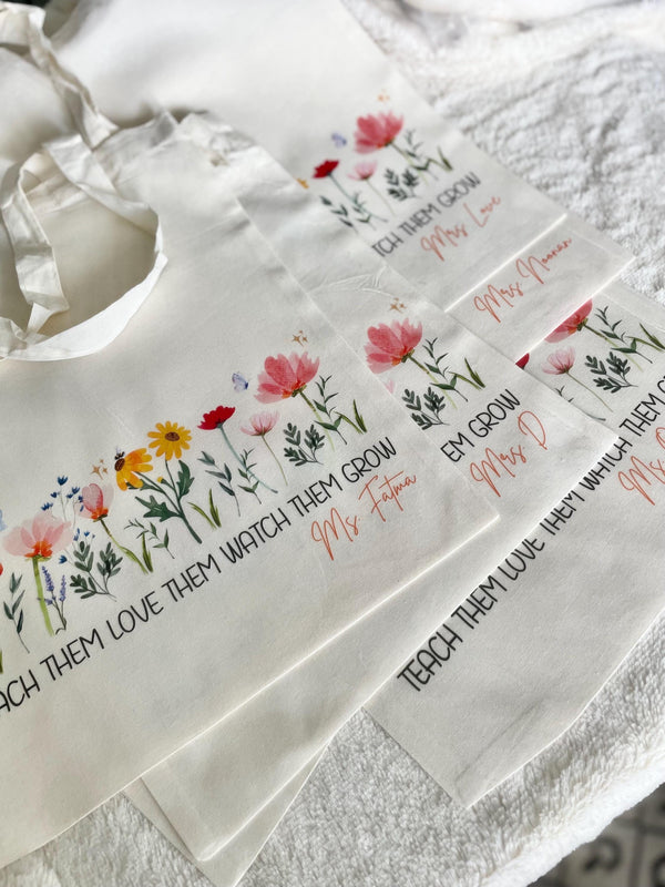Organic Personalized Trendy Retro Tote Bag Teacher Appreciation Custom Name Present Back to School Gift End of School Daycare Montessori Pre