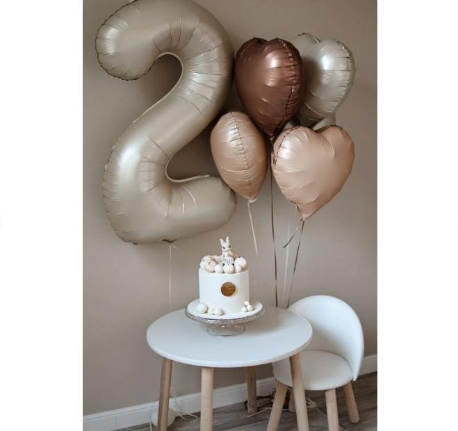 LARGE 30" Boho 2nd Birthday Balloon Decor Two Year Old Beige Matte Heart Balloon Carmel Helium Decor Neutral Second Party 2 Year Anniversary