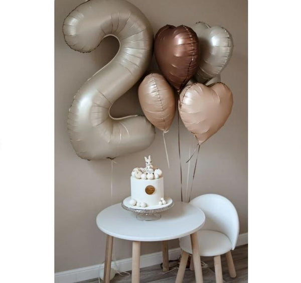 LARGE 30" Boho 2nd Birthday Balloon Decor Two Year Old Beige Matte Heart Balloon Carmel Helium Decor Neutral Second Party 2 Year Anniversary