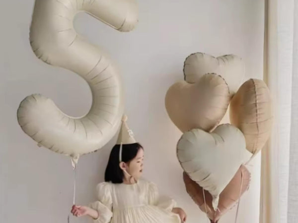 LARGE 30" Boho 5th Birthday Balloon Decor Five Year Old Beige Matte Heart Balloon Carmel Helium Decor Neutral Fifth Party 5 Year Anniversary