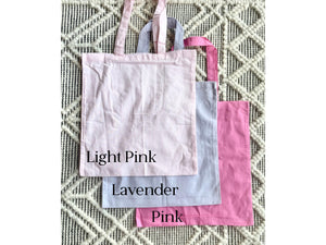 Personalized Name Tote Bag Pink Bridesmaid Lavender Custom Girl Party Birthday Trip Party Favor Maid of Honor Library School Roommate Gift